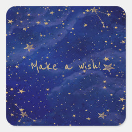 Pegatina Cuadrada Galaxia azul con estrellas doradas