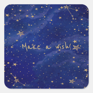 Pegatina Cuadrada Galaxia azul con estrellas doradas