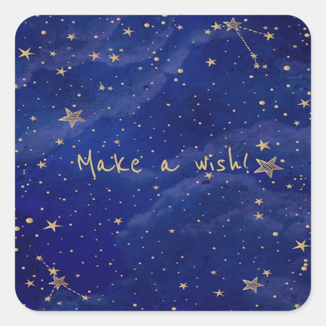 Pegatina Cuadrada Galaxia azul con estrellas doradas (Anverso)