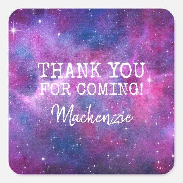 Pegatina Cuadrada Galaxia De Acuarela Rosa Y Azul (Anverso)