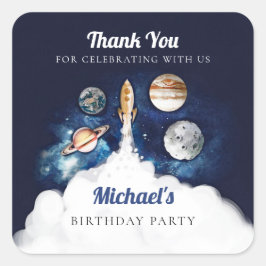 Pegatina Cuadrada Galaxia de Planetas de Cohetes del Espacio Ultrate
