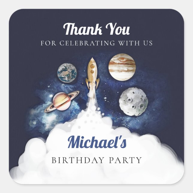 Pegatina Cuadrada Galaxia de Planetas de Cohetes del Espacio Ultrate (Anverso)