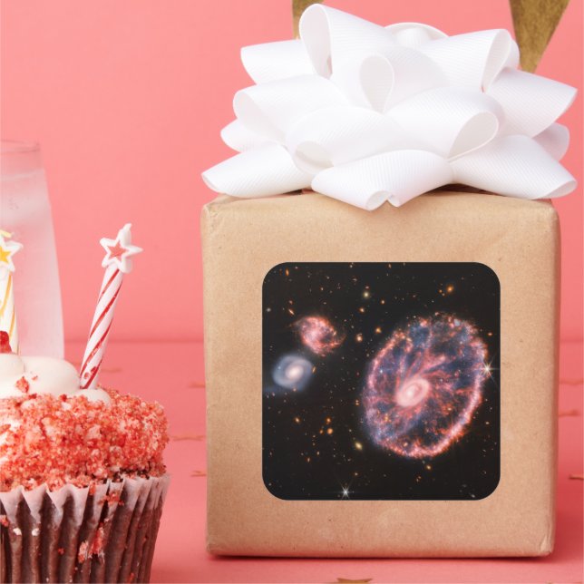 Pegatina Cuadrada Galaxia de volantes, telescopio espacial James Web (Fiesta)