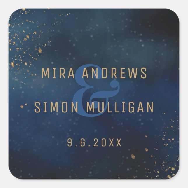 Pegatina Cuadrada Galaxia dorada (Anverso)