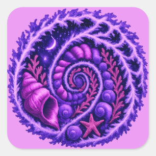 Pegatina Cuadrada Galaxia Espiral Océano Místico Arte de Concha Co