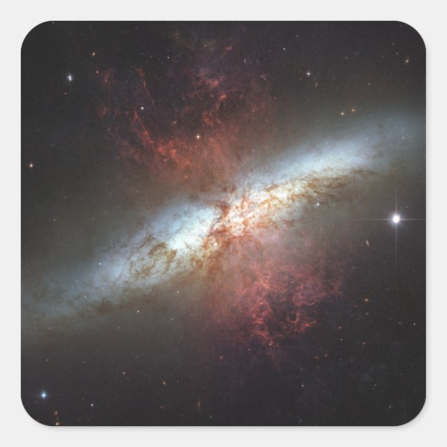 Pegatina Cuadrada Galaxia Starburst, Messier 82 (Anverso)