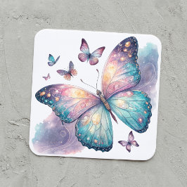 Pegatina Cuadrada Galaxy Butterfly with Pastel Celestial Wings 