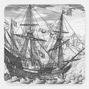 Pegatina Cuadrada Galeón de la Reina Isabel