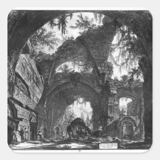 Pegatina Cuadrada Galería arruinada de la Villa Adriana en Tivoli (Anverso)