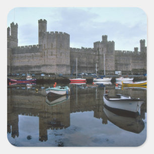 Pegatina Cuadrada Gales, castillo de Caernarfon, uno de los