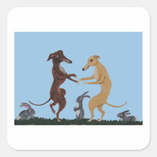 Pegatina Cuadrada Galgos Bailarines y Amigos Conejos Invitación