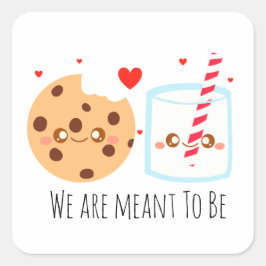 Pegatina Cuadrada Galleta De Chip De Chocolate Y Vidrio De Leche