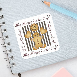 Pegatina Cuadrada Galleta de hombre de jengibre personalizada linda