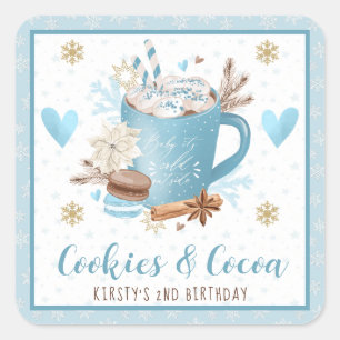 Pegatina Cuadrada Galletas Azules y Cacao Cumpleaños número 2