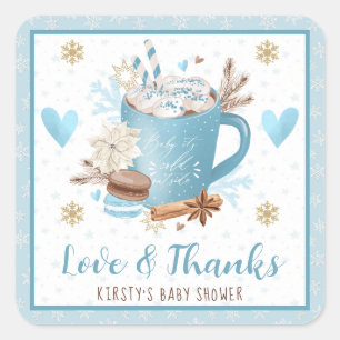 Pegatina Cuadrada Galletas Azules y Cocoa Favor de Baby Shower