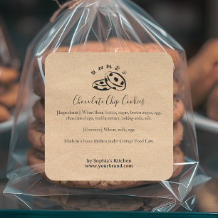 Pegatina Cuadrada Galletas con Chips de Chocolate Kraft Minimalist B