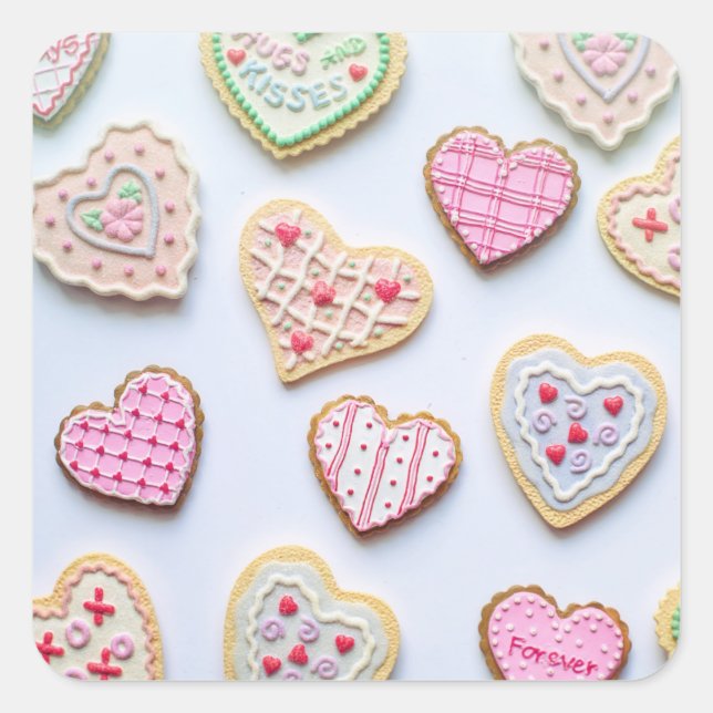 Pegatina Cuadrada galletas con corazones del día de San Valentín (Anverso)