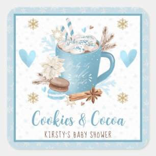 Pegatina Cuadrada Galletas de acuarela azules y Shower de bebé con c