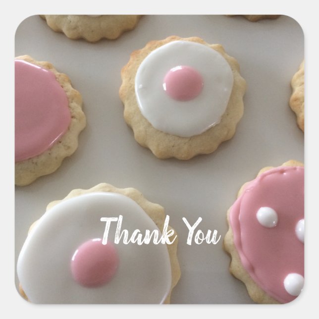 Pegatina Cuadrada Galletas de Azúcar Rosa y Blanca (Anverso)