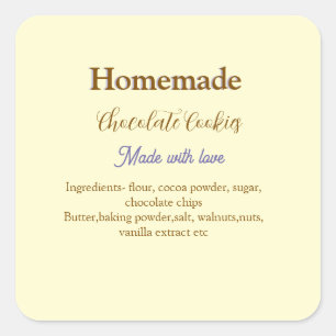 Pegatina Cuadrada Galletas de chocolate caseras hechas con amor añad