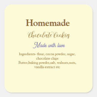 Pegatina Cuadrada Galletas de chocolate caseras hechas con amor añad