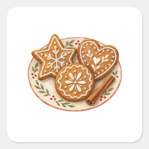 Pegatina Cuadrada Galletas de jengibre en un plato