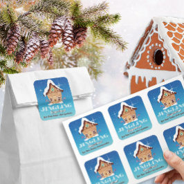 Pegatina Cuadrada Galletas de Jengibre Navideñas Azules y Nevadas Pe