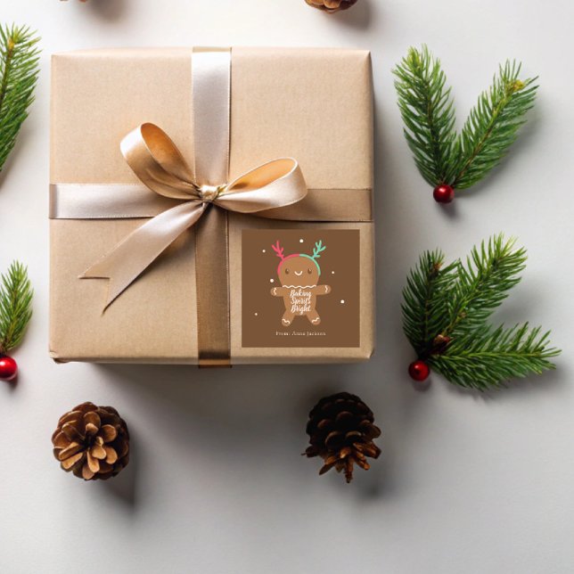 Pegatina Cuadrada Galletas de jengibre Reno para Alegrar Espíritus (Subido por el creador)