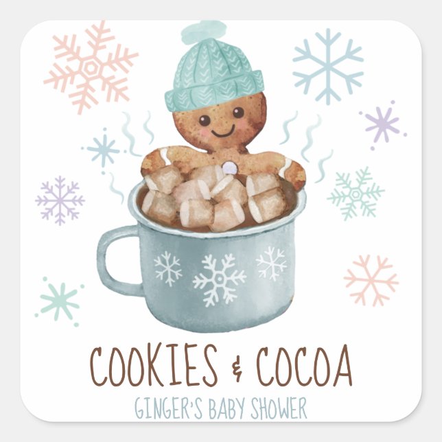 Pegatina Cuadrada Galletas de Jengibre y Cacao: Baby Shower para Niñ (Anverso)