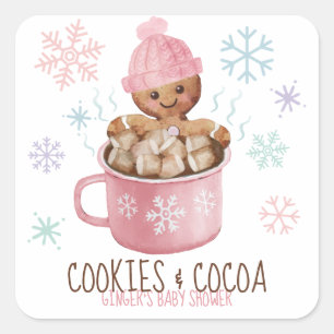 Pegatina Cuadrada Galletas de Jengibre y Chocolate Caliente para Niñ