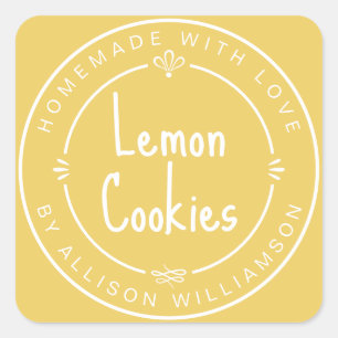 Pegatina Cuadrada Galletas De Limón Personalizadas Hechas Con Amor