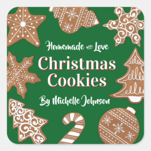 Pegatina Cuadrada Galletas de Navidad caseras verdes