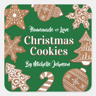 Pegatina Cuadrada Galletas de Navidad caseras verdes