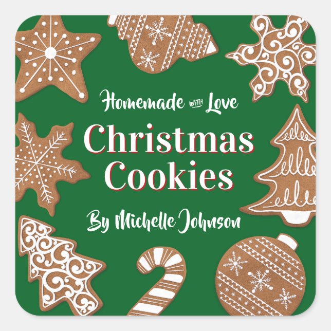 Pegatina Cuadrada Galletas de Navidad caseras verdes (Anverso)