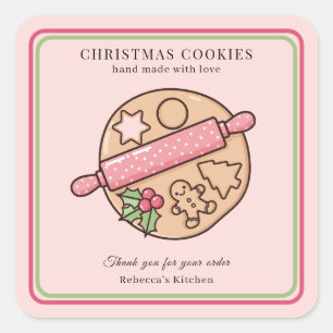 Pegatina Cuadrada Galletas de Navidad Hechas a Mano Negocio Pequeño 