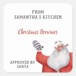 Pegatina Cuadrada Galletas de Navidad Personalizadas de Santa Hornea