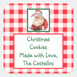 Pegatina Cuadrada Galletas de Santa de acuarela Cuadro Rojo COOKIES