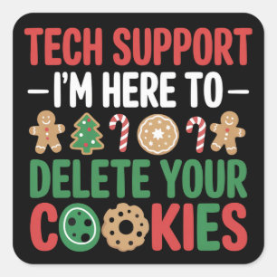 Pegatina Cuadrada Galletas Divertidas de Navidad Soporte Técnico Tra