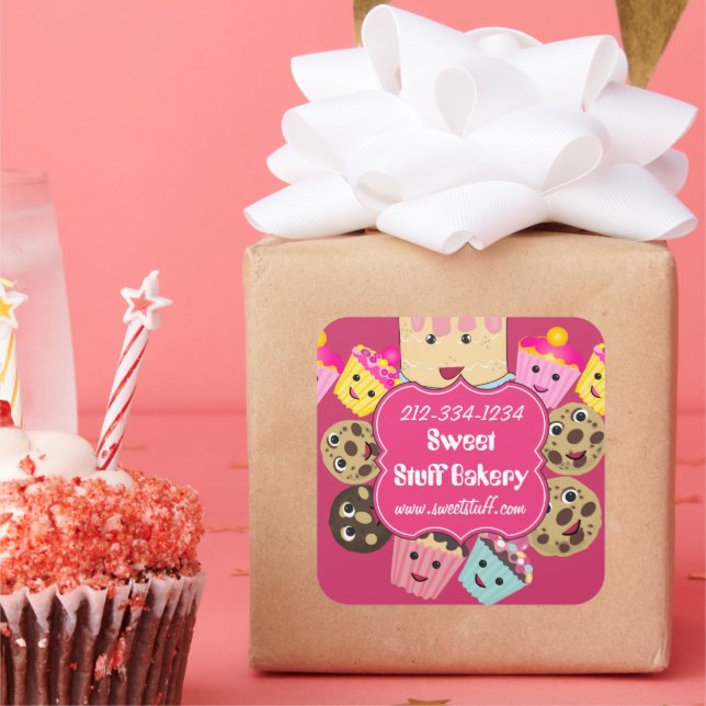 Pegatina Cuadrada Galletas dulces de pasteles y panadería de pastele (Fiesta)