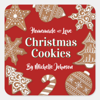 Pegatina Cuadrada Galletas Navideñas Caseras Rojas