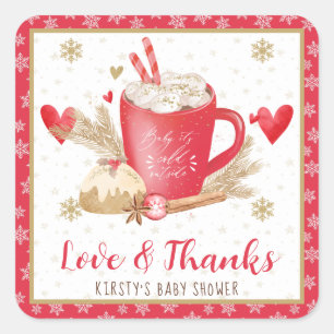 Pegatina Cuadrada Galletas Rojas y Cocoa Baby Shower