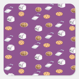 Pegatina Cuadrada Galletas y leche en morado
