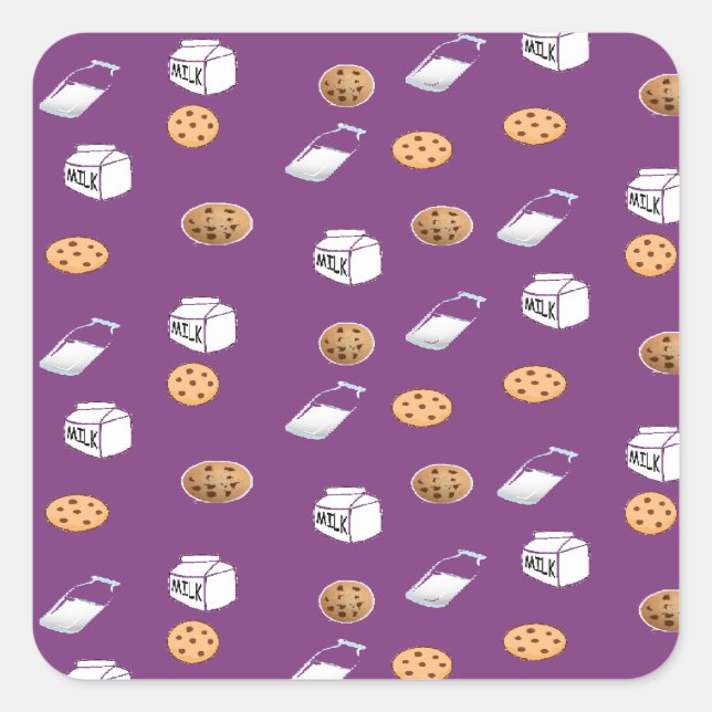 Pegatina Cuadrada Galletas y leche en morado (Anverso)