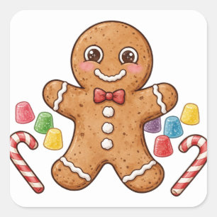 Pegatina Cuadrada Galletita de jengibre Buddy Christmas Cookie Stick