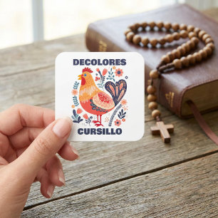 Pegatina Cuadrada Gallo de Arte Folclórico Cursillo DeColores Cristi