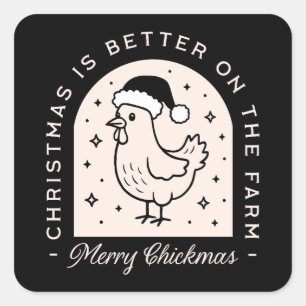 Pegatina Cuadrada Gallo de Navidad divertido granja chistes navideño