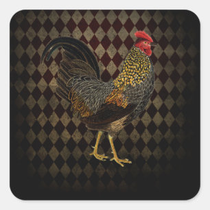 Pegatina Cuadrada Gallo en harlequin