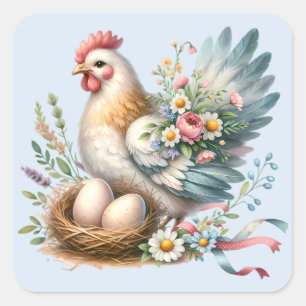 Pegatina Cuadrada Gallo Floral con Huevos Encanto de Casa de Campo V