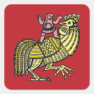 Pegatina Cuadrada Gallo Retro Pop Art con Figura Punto Ben-Day