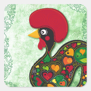 Pegatina Cuadrada Gallo típico de Barcelos